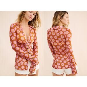 Y2K Free People Lucky Sheer Shirtee in Orange Size M